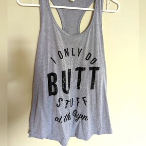 Grey women's workout racer back tank top only do butt stuff at gym size large L